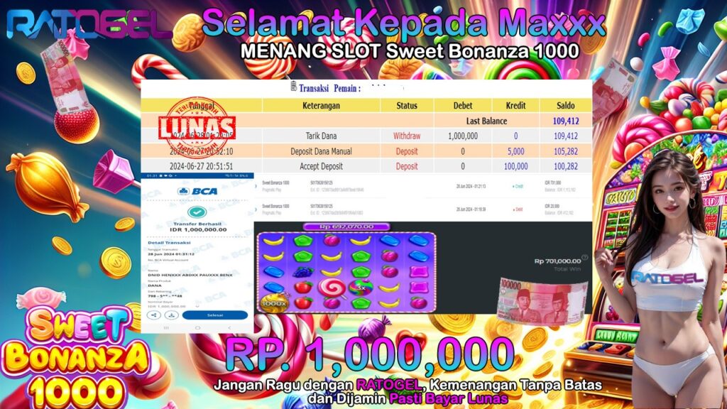 BUKTI JACKPOT SLOT SWEET BONANZA 1000 TERPERCAYA DI INDONESIA TGL 28-06-2024