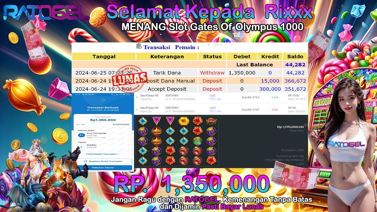 BUKTI JACKPOT SLOT GATES OF OLYMPUS 1000 TERPERCAYA DI INDONESIA TGL 25-06-2024