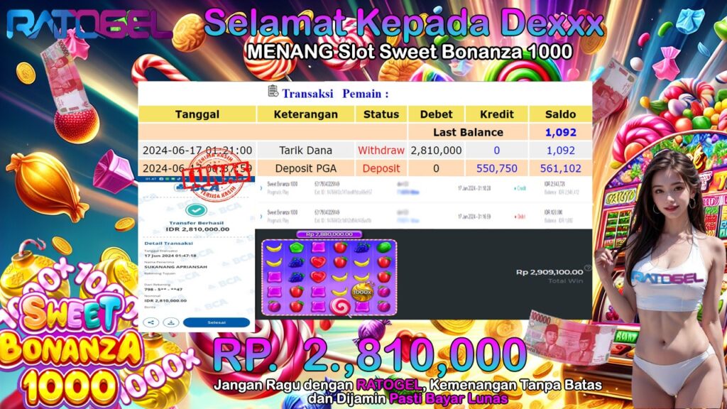 BUKTI JACKPOT SLOT SWEET BONANZA 1000 TERPERCAYA DI INDONESIA TGL 17-06-2024