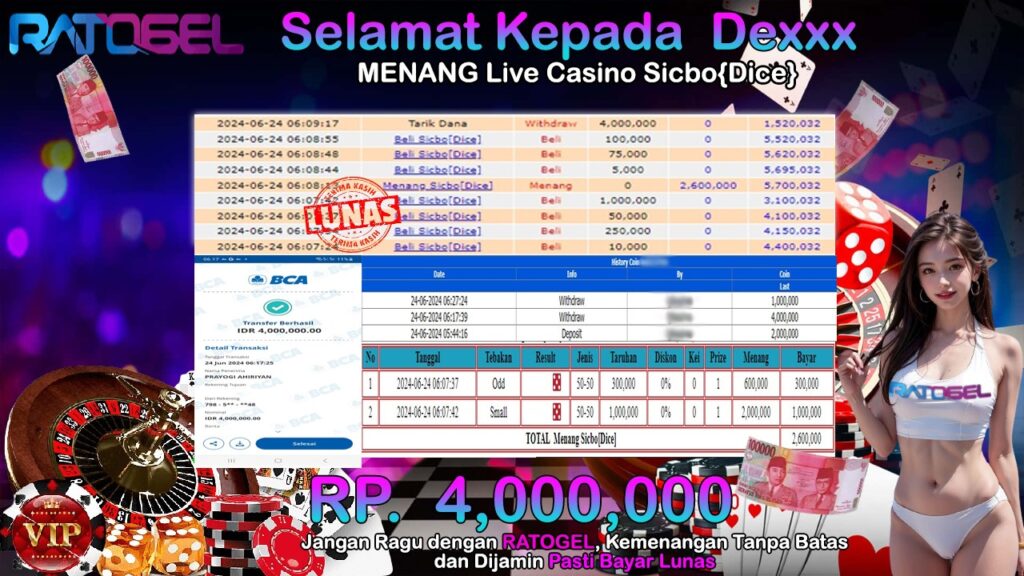 BUKTI JACKPOT SICBO DICE TERPERCAYA DI INDONESIA TGL 24-06-2024