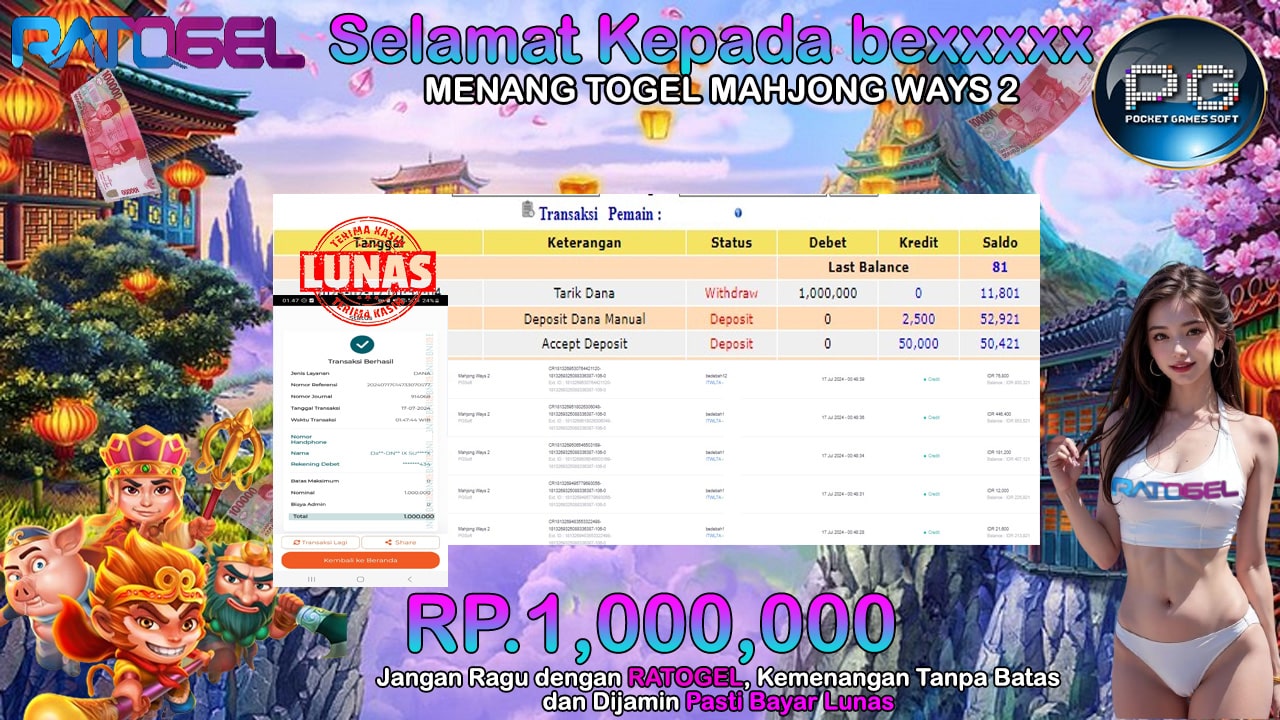 BUKTI JACKPOT SLOT MAHJONG WAYS TERPERCAYA DI INDONESIA TGL 17-07-2024