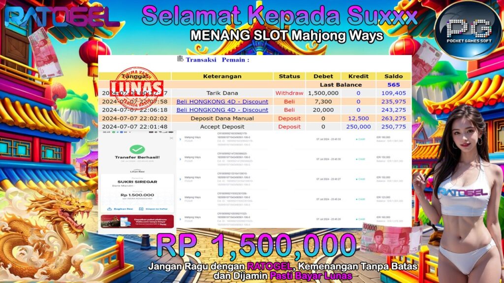 BUKTI JACKPOT SLOT MAHJONG WAYS TERPERCAYA DI INDONESIA TGL 08-07-2024