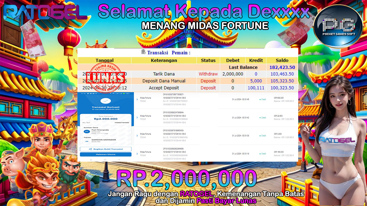 BUKTI JACKPOT SLOT MIDAS FORTUNE TERPERCAYA DI INDONESIA TGL 31-07-2024