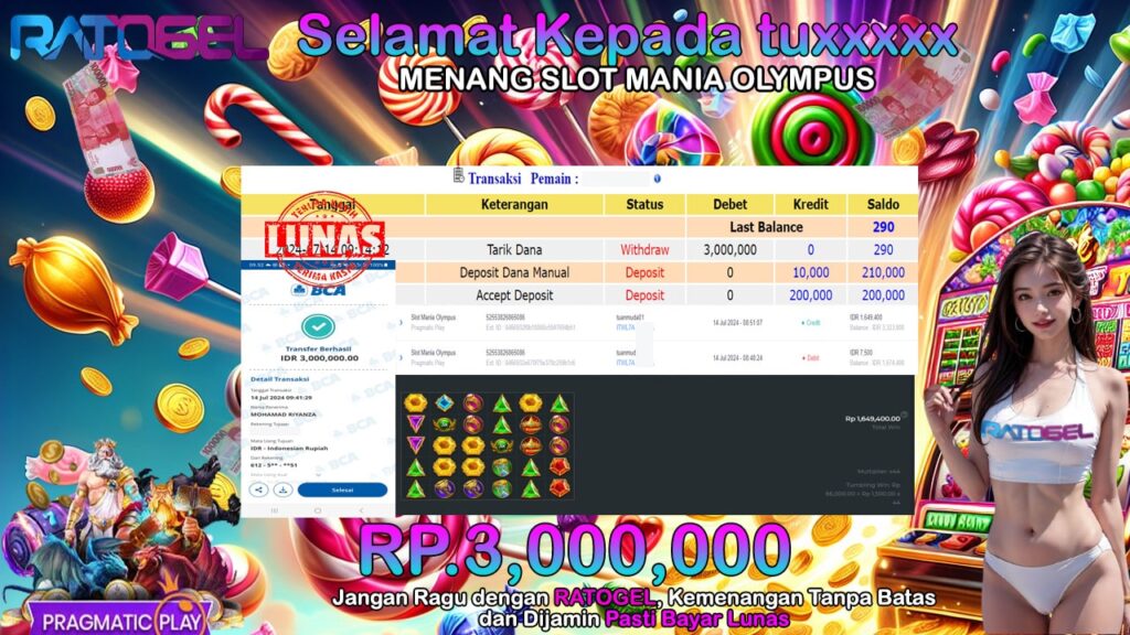 BUKTI JACKPOT SLOT MANIA OLYMPUS TERPERCAYA DI INDONESIA TGL 14-07-2024