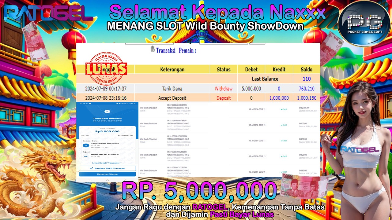 BUKTI JACKPOT SLOT WILD BOUNTY SHOWDOWN TERPERCAYA DI INDONESIA TGL 09-07-2024