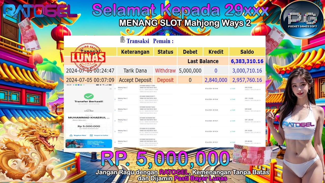 BUKTI JACKPOT SLOT MAHJONG WAYS 2 TERPERCAYA DI INDONESIA TGL 05-07-2024