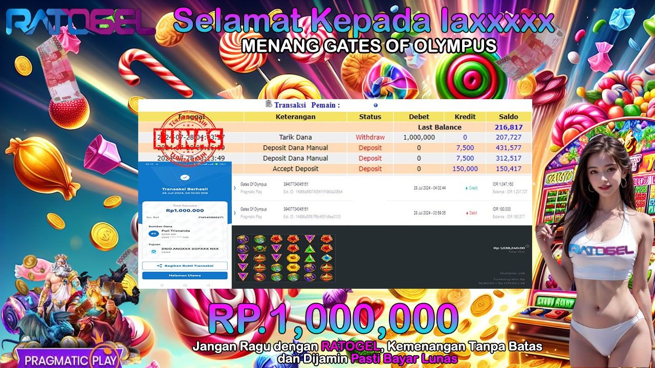 BUKTI JACKPOT SLOT GATES OF OLYMPUS TERPERCAYA DI INDONESIA TGL 28-07-2024