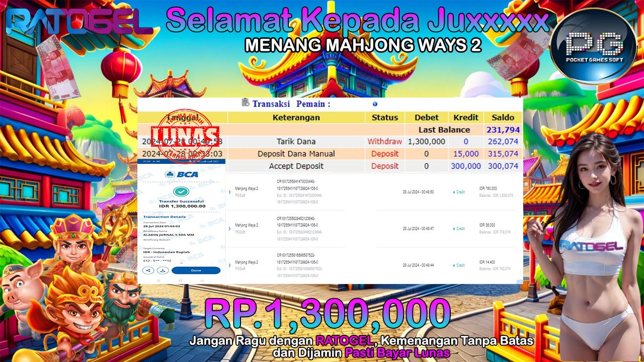 BUKTI JACKPOT SLOT MAHJONG WAYS 2 TERPERCAYA DI INDONESIA TGL 28-07-2024