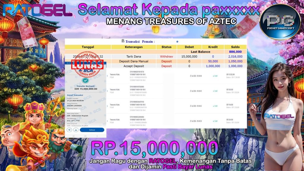 BUKTI JACKPOT SLOT TREASURES OF AZTEC TERPERCAYA DI INDONESIA TGL 27-07-2024