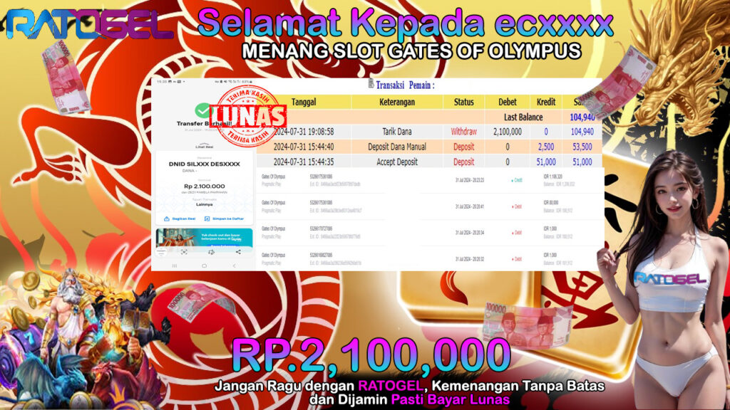 BUKTI JACKPOT SLOT GATES OF OLYMPUS TERPERCAYA DI INDONESIA TGL 31-07-2024