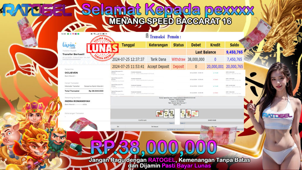 BUKTI JACKPOT SPEED BACCARAT 16 TERPERCAYA DI INDONESIA TGL 26-07-2024