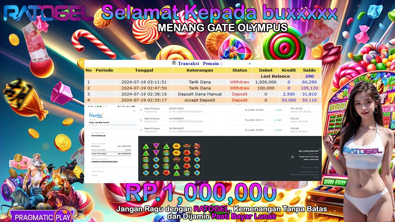 BUKTI JACKPOT SLOT GATES OF OLYMPUS TERPERCAYA DI INDONESIA TGL 19-07-2024