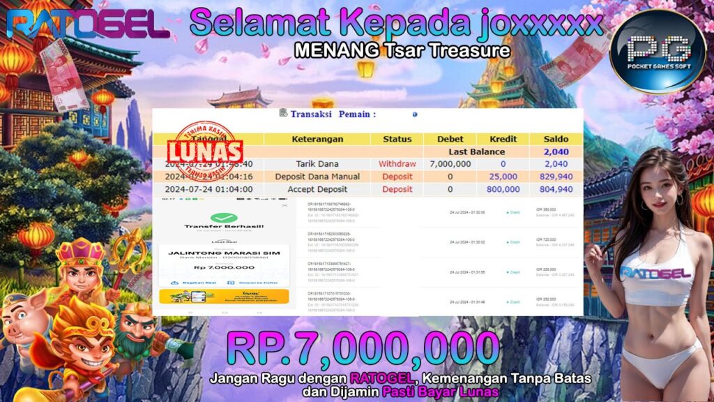 BUKTI JACKPOT SLOT TSAR TREASURE TERPERCAYA DI INDONESIA TGL 24-07-2024