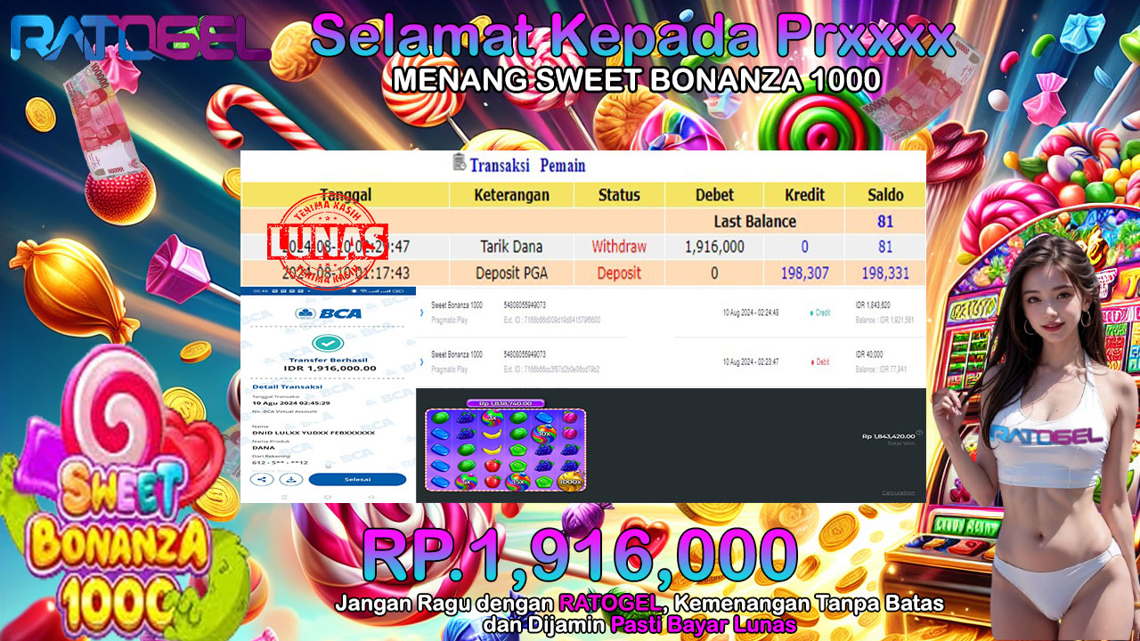 BUKTI JACKPOT SLOT SWEET BONANZA 1000 TERPERCAYA DI INDONESIA TGL 10-08-2024