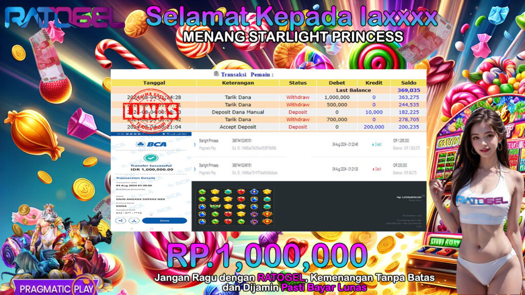 BUKTI JACKPOT SLOT STARLIGHT PRINCESS  TERPERCAYA DI INDONESIA TGL 04-08-2024