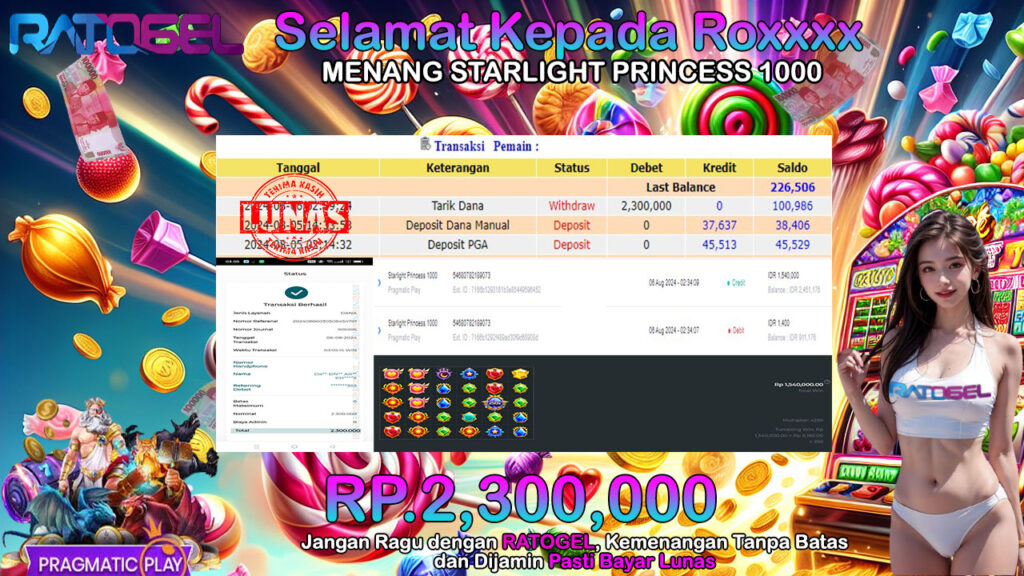 BUKTI JACKPOT SLOT STARLIGHT PRINCESS 1000 TERPERCAYA DI INDONESIA TGL 06-08-2024