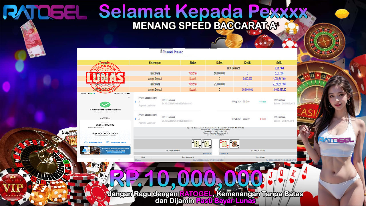 BUKTI JACKPOT SPEED BACCARAT A TERPERCAYA DI INDONESIA TGL 05-08-2024