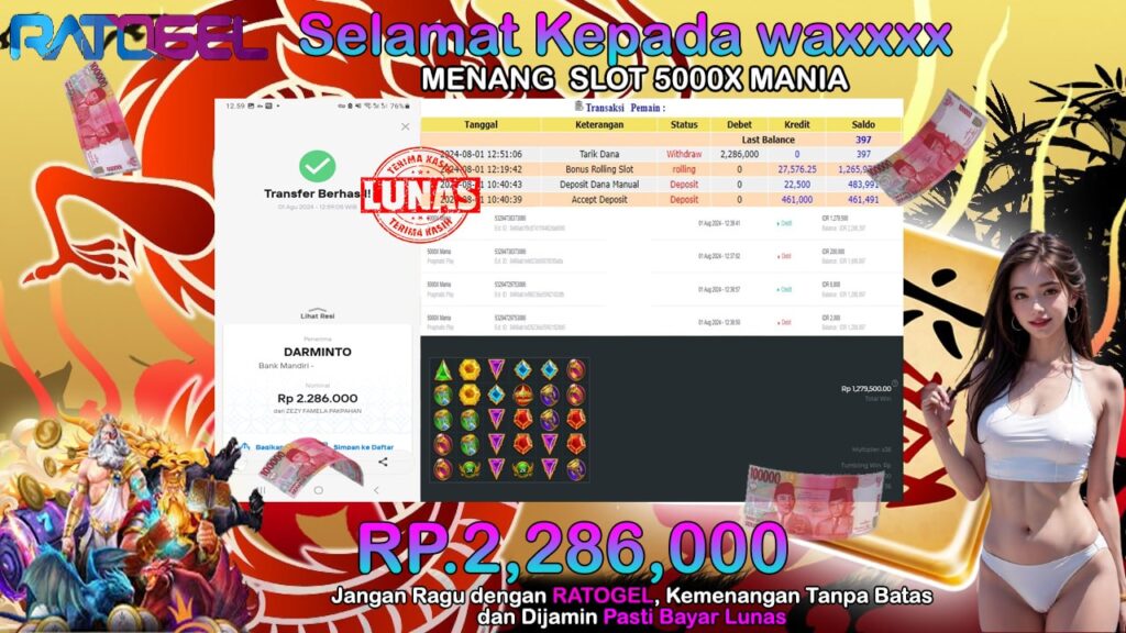 BUKTI JACKPOT SLOT 5000X MANIA TERPERCAYA DI INDONESIA TGL 01-08-2024